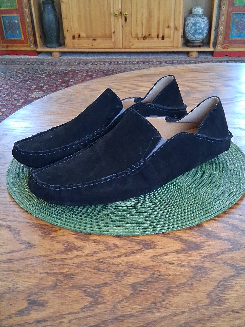 Go Tour Black Faux Suede Slip On Travel Vacation Driving Loafers Size 13